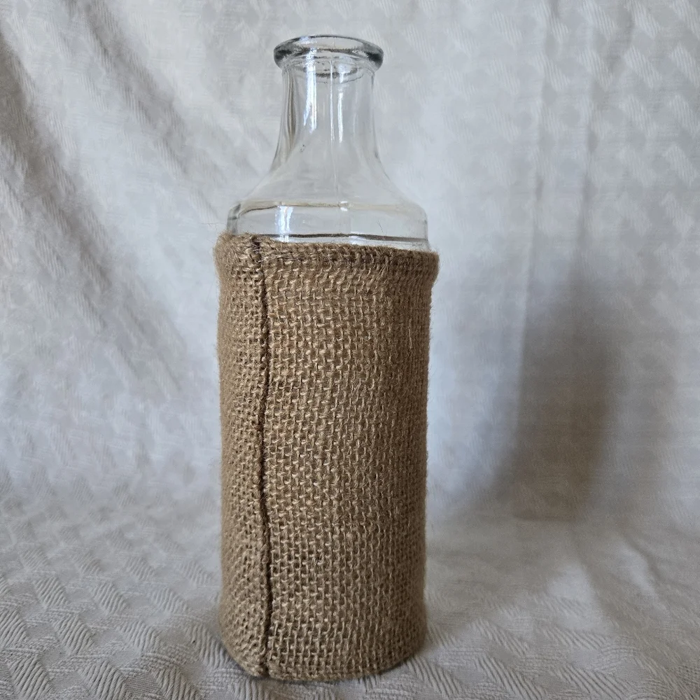 Rustic Burlap Heart Glass Vase Bottle